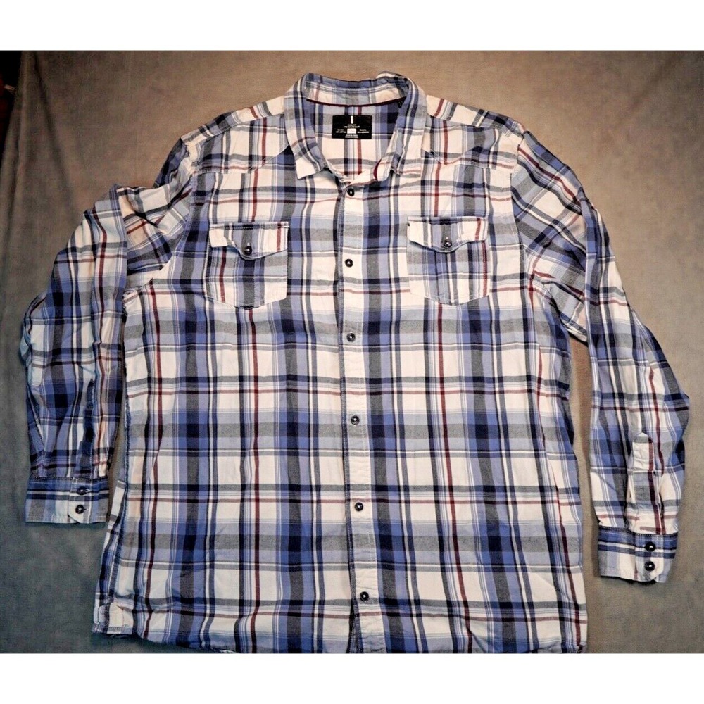 I Jeans by Buffalo Shirt Mens Size XLT Blue Plaid Long Sleeves Button Up Monte